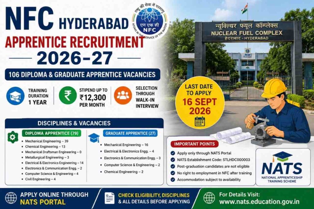 NFC Hyderabad Apprentice Recruitment 2026
