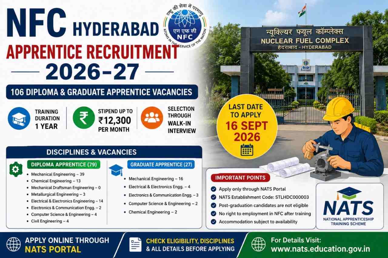 NFC Hyderabad Apprentice Recruitment 2026